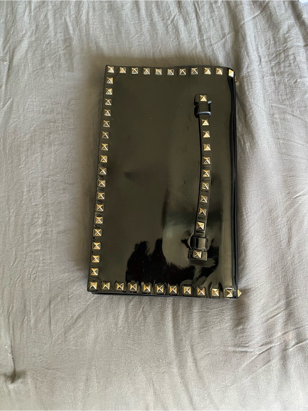 Valentino Garavani Black Patent Leather Studded Wristlet Clutch